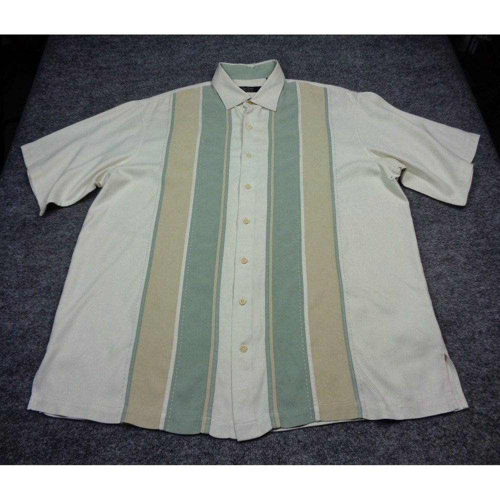 Nat Nast Luxury Original Silk Camp Shirt Men XLT Cream Green Panel Bowling Retro